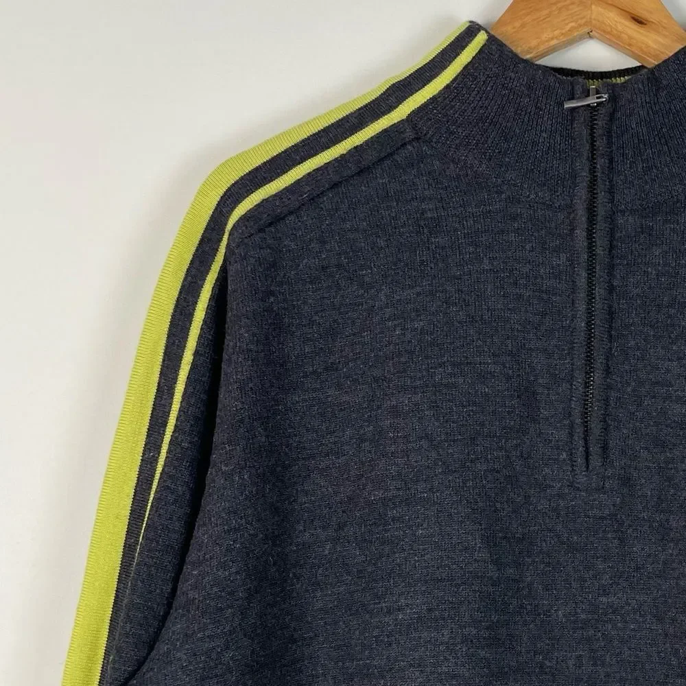 Neve Grey 100% Wool Long Sleeves Mock Neck Quater Zip Sweater‎ Size XL